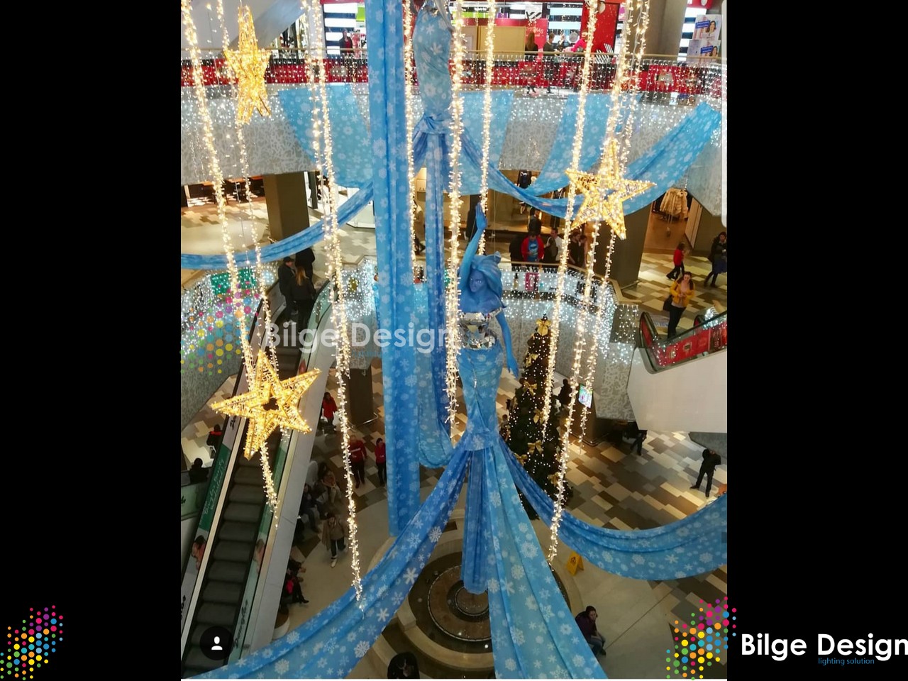 Mega Mall Yılbaşı Işık Tavan Sarkıt Led Perde Yıldız Süslemeleri - București - Romanya